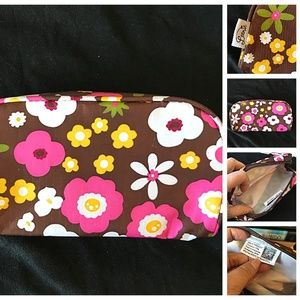 Brown Retro Floral Zip Cosmetic Make-up Bag